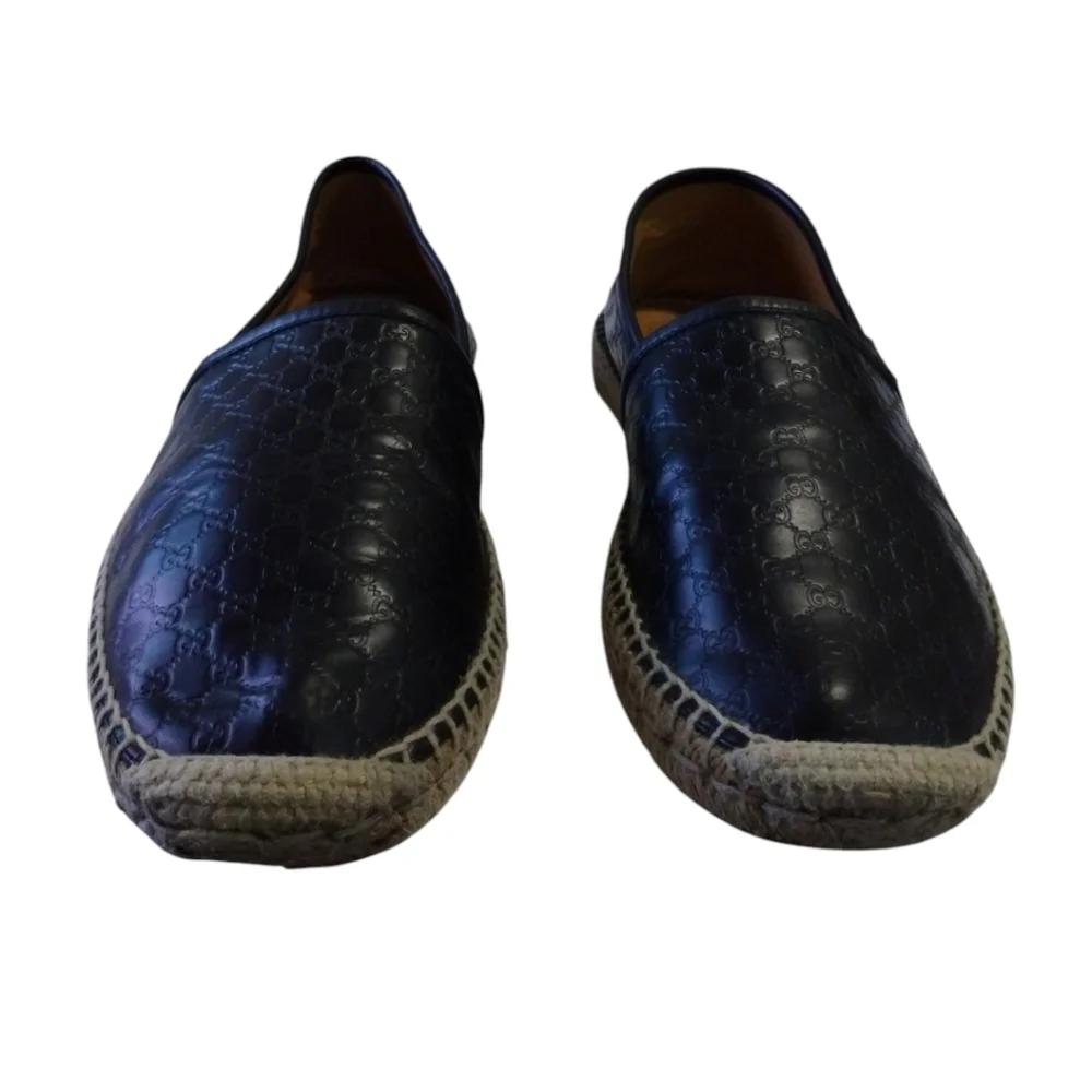 Gucci Microguccissima Black‎ Embossed Leather Slip-On Espadrilles Women's 8